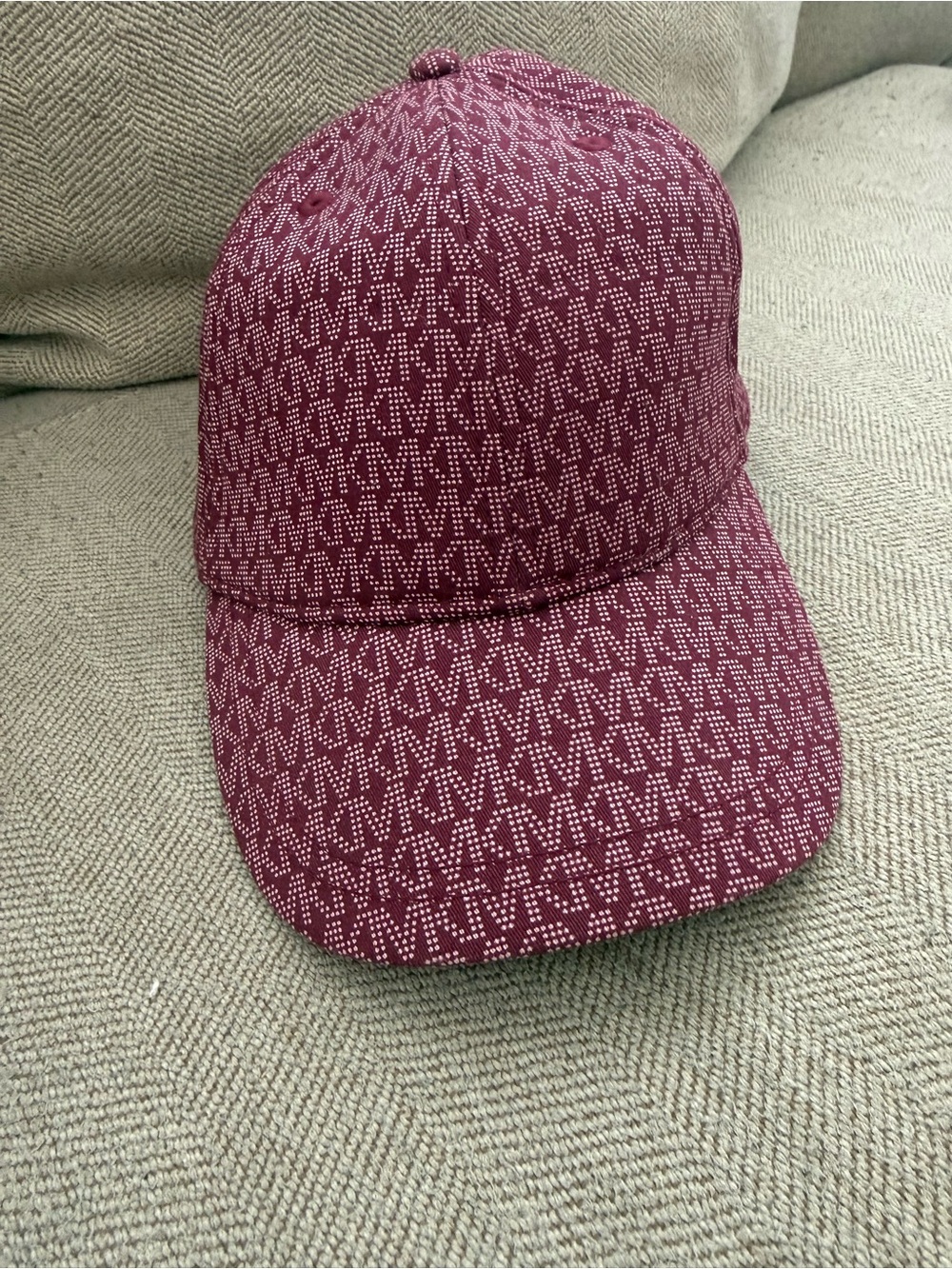 Michael Kors Burgundy All-Over MK Logo Baseball Cap